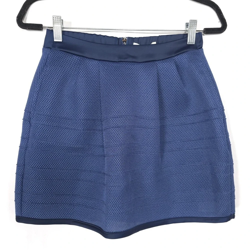 MAJE PARÍS Women's New XS T1 Mini Skirt Jude Boule Matiere Navy Blue E14ESSAGE
